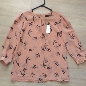 Tan bird blouse
